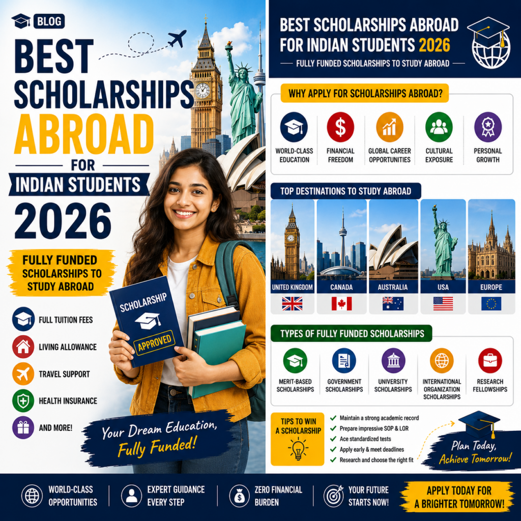 Best fully funded scholarships abroad for Indian students in 2026.